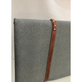 Painel Cabeceira Queen 1,60 Linho Cinza Escuro Cinta Em Couro Ofertamo