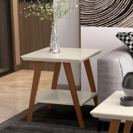 Mesa Lateral Davi Off White/Amadeirado OFERTAMO