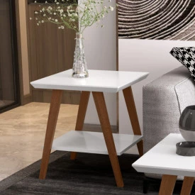 Mesa Lateral Davi Branco/Amadeirado OFERTAMO