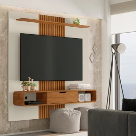 Painel Lisboa 1 Porta Off White Nature Ripado TV 65 2076137 Bechara 