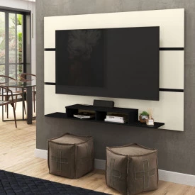 Painel 1800 com Nicho Off White Preto 29425 EJ Móveis