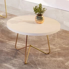Mesa de Centro 8006 Redonda Luxo Perola Pes Ferro Dourado Jb Bechara
