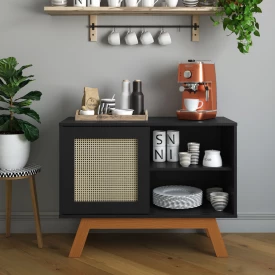 Cantinho do Café Baixo Rattan Preto Ofertamo Móveis