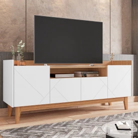Rack Adria 4 Portas Branco Noce Casa D Móveis Sala