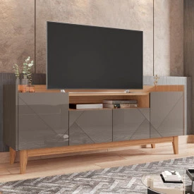Rack Adria 4 Portas Cinza Perola Noce Casa D Móveis Sala