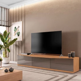 Rack Eros 2.2 Cinza Perola/Noce 3 Gavetas Casa D Móveis Sala
