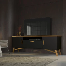 Rack Felix Preto Cedro Sala EDN Moveis