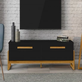 Rack Mercúrio 1.87 Tebarrot Preto Amêndoa 2 Portas TV 75