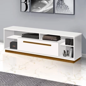 Rack Saturno 1.80 Tebarrot Branco Amêndoa 1 Porta Sala 