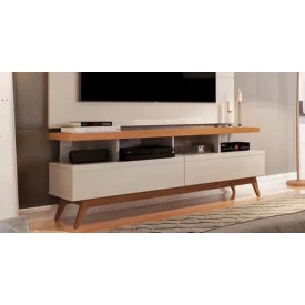 Rack Vivare 1.6 Sala C 2 Gavetas Wood Off White Freijo Giga Moveis