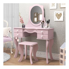 Penteadeira Princesa Rosa com Espelho e Banco Patrimar