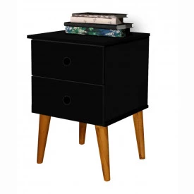 Mesa de Cabeceira Veneza 2 Gaveta Preto Romar Móveis Quarto