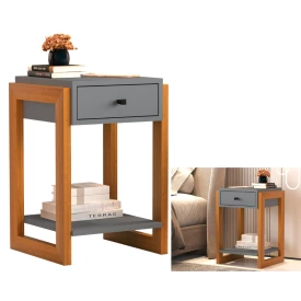 kit 2 Mesa de Cabeceira Luxo 1 Gav 1661 Cinza Brilho Ofertamo FORA DE LINHA