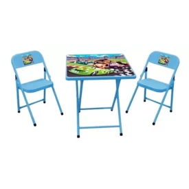 Conjunto de mesa infantil com 2 cadeiras azul carros Açomix