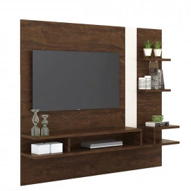 Painel Cross TV de 50 com Divisórias em Vidro Noce Off White Lukaliam Sala de Estar