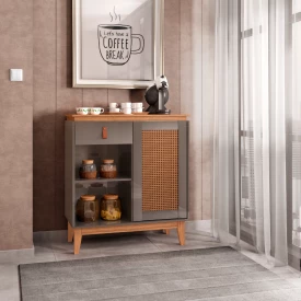 Aparador Café Rubi 1G Cinza Perola/Noce Casa D Móveis Sala