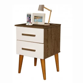 Mesa de Cabeceira Perola 2 Gaveta Canela/Off White Romar Móveis Quarto