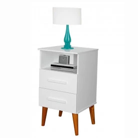 Mesa de Cabeceira Retrô Rubi Branco Romar Móveis Quarto