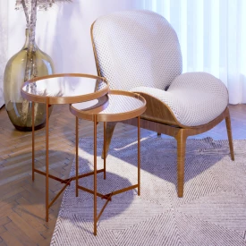 Conjunto Mesa Lateral Aqua Imcal Espelho Cobre Redonda Sala