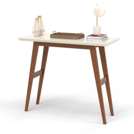 Aparador 9040 Hall sala 90cm tampo MDF 30 pés madeira Off White/Amadeirado OFERTAMO