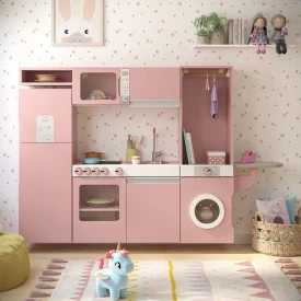 Cozinha Infantil Luli c/ Refrigerador, Fogão, Micro-ondas, Máq. Lavar/Tabua Passar Rose Ofertamo