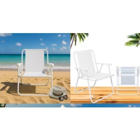 Kit 2 Cadeira De Praia Dobrável Alta Mor 2058 Aço Branca Suporta 110kg