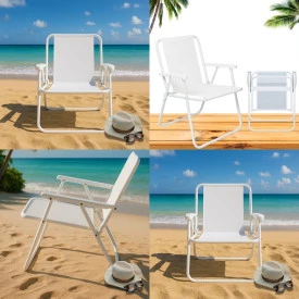 Kit 4 Cadeira De Praia Dobrável Alta Mor 2058 Aço Branca Suporta 110kg