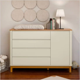 Cômoda Flow Laqueado 100% MDF Off White Freijó Eco Wood 20536 Matic Móveis