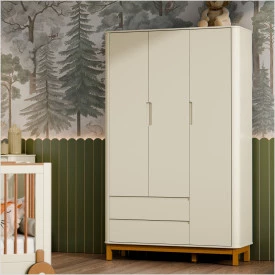 Roupeiro Flow 3 Portas c/ Gavetas 100% MDF Off White Eco Wood 71220 Matic Móveis