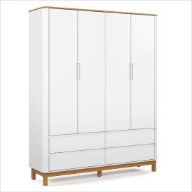 Roupeiro Flow 4 Portas c/ Gavetas 100% MDF Branco Freijó Eco Wood 71225 Matic Móveis