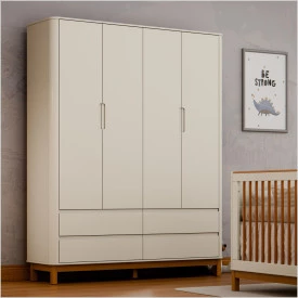 Roupeiro Flow 4 Portas c/ Gavetas 100% MDF Off White Eco Wood 71224 Matic Móveis