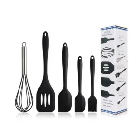 kit Utensílios de Cozinha 5 Peças Silicone Preto
