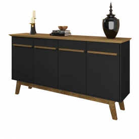 Aparador Buffet Opala C/4 Portas Tampo MDF Preto Fosco Cinamomo Bechara