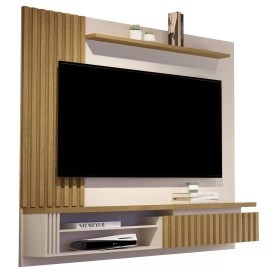 Painel Muller Wood Ripado Off White Sala Cumaru Giga Moveis
