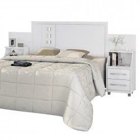 Cabeceira Casal Florida com Mesa Cabeceira Acoplada Branco Vitamov