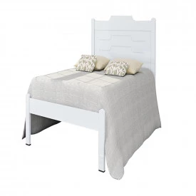 Cama Solteiro Mary Painel da Cabeceira Fresado Branco Vitamov