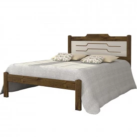 Cama Casal Mary Painel da Cabeceira Fresado Castanho/Off White Vitamov