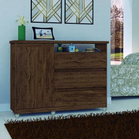 Cômoda Sky 3 Gavetas Amendoa Primus Móveis Quarto