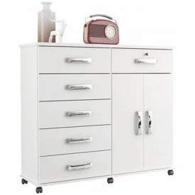 Cômoda Platina Branco Brilho 903313 6G 02 Portas Lukalliam