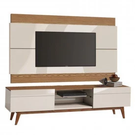 Rack com Painel Imcal Classic 2.2 Off White com Freijó 2 Gavetas - 10875 - 73775