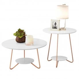 Conjunto Mesa Centro E Apoio Liz Ej Móveis Branco Sala