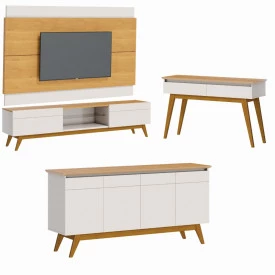 Conj Classic Painel com Rack 1.8 Aparador e Buffet Nature Off White 73680-11833