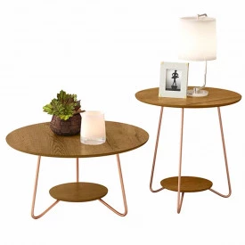 Conjunto Mesa Centro E Apoio Liz Ej Móveis Freijó 21765 Sala