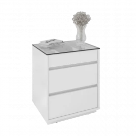 Mesa de Cabeceira Belize 3G Branco Tampo de Vidro Casa D