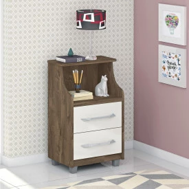 Mesa de Cabeceira Topazio 02 Gavetas Castanho/Off White Vitamov