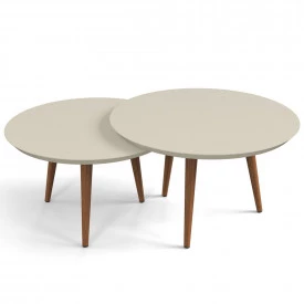 Conjunto Mesa de Centro Luna Pés Palito 67 e 59 Off White Patrimar