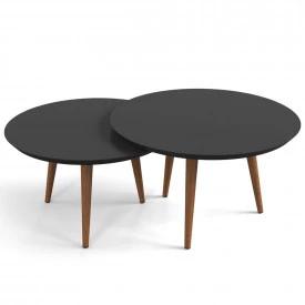 Conjunto Mesa de Centro Luna Pés Palito 67 e 59 Preto Patrimar