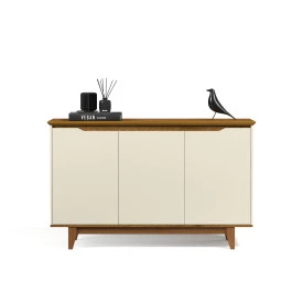 Aparador Buffet  3 Portas Flow Ej Móveis Off White Freijo Sala