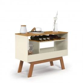Balcão Buffet Adega Pés em Madeira Arthur Off White Mel Ofertamo