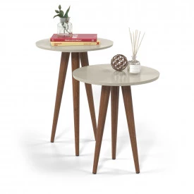 Conj. 2 Mesas de Canto e Lateral Slim Off White Patrimar